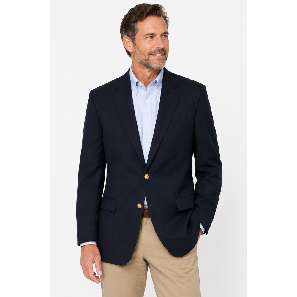 Jos. A. Bank Mens Navy Blue 100% Wool 2-Button‎ Blazer Gold Crest Buttons 42L